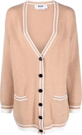 Msgm Contrasting-Trim V-Neck Cardigan - Dames - Vesten - Beige - M - Wol - Truien & Vesten
