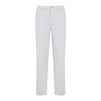 Brunello Cucinelli Slim Fit Jeans, male, Blue, 2XL, White Cotton Trousers Elegant Style