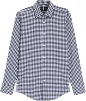 HUGO BOSS Slim Fit Performance Stretch Gestreken Poplin Shirt - Heren - Zakelijke Overhemden - Blauw - 3XL - Leer - Overhemden