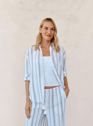Bella Dahl Oversized Clean Shirt In Rosewood Stripe