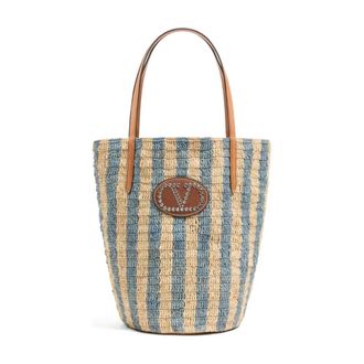 Valentino Gestreepte Raffia Tote - Dames - Tassen - Veelkleurig - Maat: ONE Size Leer