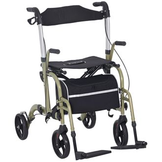 HOMCOM 2 In 1 Wheelchair & Folding Rollator Walker Combo - Yellow-green | TJ Hughes Green