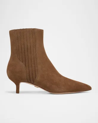 Veronica Beard 45mm Lisa Suede Kitten-Heel Booties