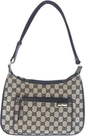 Gucci Pre-owned Shoulder Bags, female, Gray, Size: ONE SIZE Pre-owned GG Canvas Leather Shoulder Bag