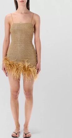 Os&eacute;ree lumiere feather trim shimmer mini dress