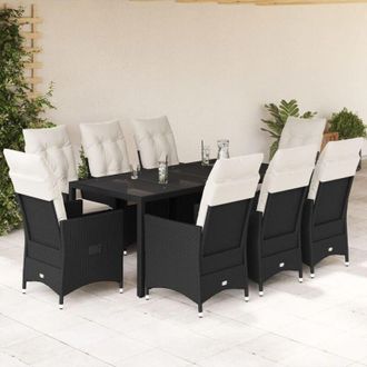 vidaXL Set De Comedor De Jard&iacute;n 9 Pzas Y Cojines Rat&aacute;n Sint&eacute;tico Negro Vidaxl