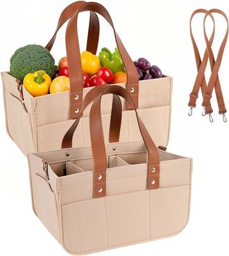 Generic Felt Shopping Bags, Reusable Tote Bags with Compartments, Robust Firewood Bag for Outdoor Trips and Picnic, 16L Capacity, Durable Design