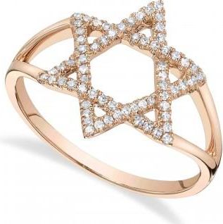 Allurez Diamond Jewish Star of David Ring 14K Rose Gold (0.18ct)