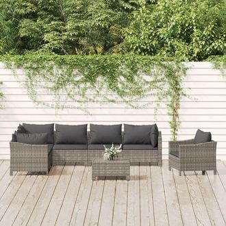 vidaXL Set De Muebles De Jard&iacute;n 8 Pzas Y Cojines Rat&aacute;n Sint&eacute;tico Gris Vidaxl
