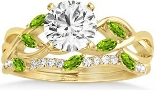 Allurez Marquise Peridot & Diamond Bridal Set Setting 14k Yellow Gold (0.43ct)