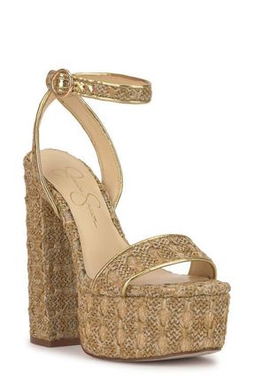 Jessica Simpson Axtyn Ankle Strap Platform Sandal in Natural/Gold at Nordstrom, Size 9.5
