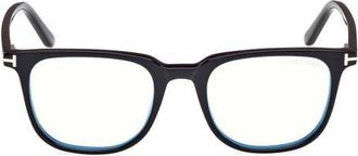 Tom Ford 50mm Square Blue Light Blocking Optical Glasses & Clip-On Sunglasses in Black Eco /T Logo at Nordstrom