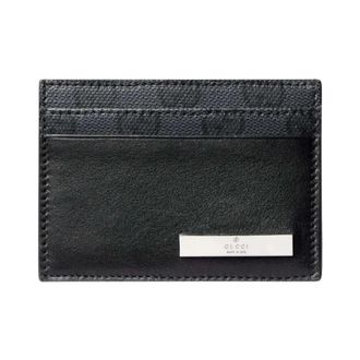 Gucci Kaarthouder met metalen tag - Heren - Portefeuilles - Zwart - ONE Size - Leer - Accessoires
