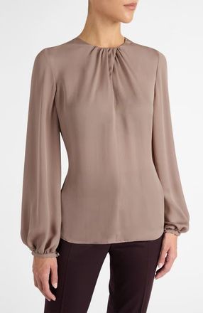 Santorelli Elena Long Sleeve Twist Neckline Blouse in Silk Charmeuse in Dusty Mauve at Nordstrom, Size 6