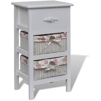 vidaXL Cabinet with 1 Drawer and 2 Baskets White Paulownia Wood Vidaxl