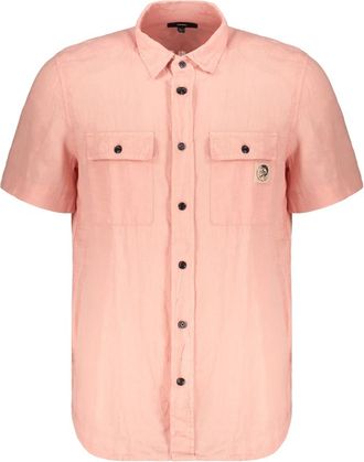 Diesel Korte Blouse - Heren - Korte mouwen Overhemden - Roze - S - Linnen - Overhemden