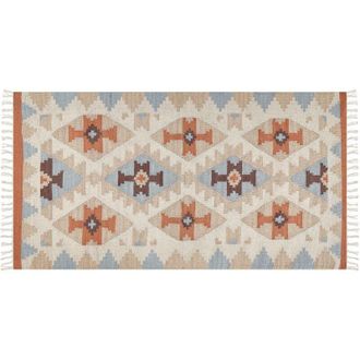Beliani Beliani - Alfombra Kilim De Algod&oacute;n Beige Azul Naranja 80 X 150 Cm Geom&eacute;trico Dilijan