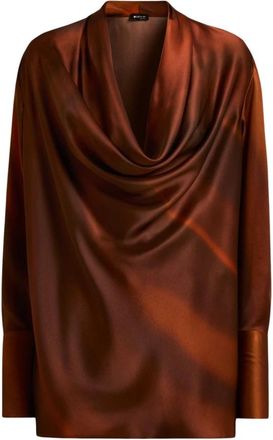 Kiton Zijden bedrukte overhemd - Dames - Blouses - Bruin - L - Overhemden