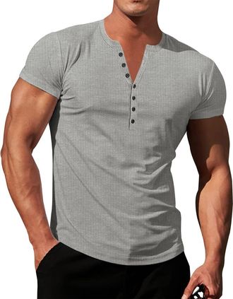 Generic Cotton Linen Shirts Men Crew Neck Polo T Shirts Half Button Short Sleeve Henley T Shirt Muscle Fit Solid Color Tshirts Top Lightweight Summer Tee Top 