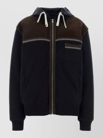 Miu Miu knit hooded down jacket contrast panel