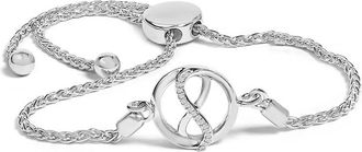 House of Brilliance 925 Sterling Silver Diamond Accent Ribbon and Circle Bolo Adjustable Bracelet