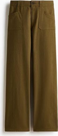 H&M Wide Twill Trousers in Khaki Green at Nordstrom, Size 12