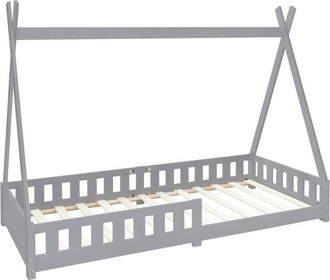 ML Design Ml-design - Lettino per Bambini Design Teepee con Sponde Protezione Anticaduta Recinzione Rete a Doghe 90 x 200 cm Letto Tenda Indiana da Gioco in