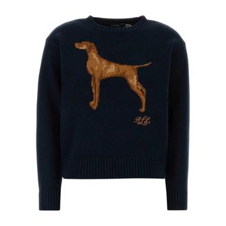 Ralph Lauren Intarsia-gebreide Vizsla Trui - Dames - Ronde hals truien - Blauw - S - Katoen - Truien & Vesten