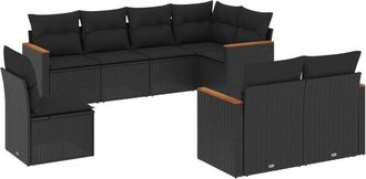 vidaXL Set De Sof&aacute;s De Jard&iacute;n 8 Piezas Y Cojines Rat&aacute;n Sint&eacute;tico Negro Vidaxl