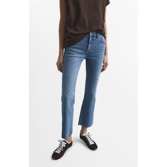 Mango Sienna Raw Hem Crop Flare Jeans in Blue at Nordstrom, Size 16