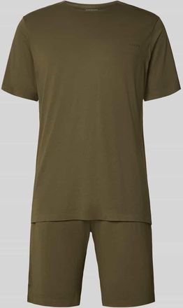 Schiesser Pyjama mit Logo in Oliv, Gr&ouml;&szlig;e 48