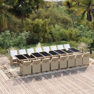 vidaXL Set Comedor De Jard&iacute;n 17 Pzas Con Cojines Rat&aacute;n Sint&eacute;tico Beige Vidaxl