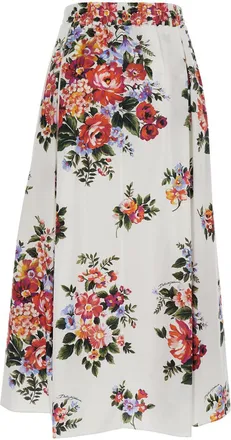 Dolce & Gabbana Womens Long Skirt White Cotton Floral