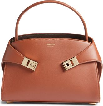 Ferragamo Extra Small Hug Leather Top Handle Bag in New Cognac T Di Moro at Nordstrom