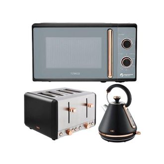 Tower Cavaletto Black 1.7L Pyramid Kettle, 4 Slice Toaster & 20L Microwave Set