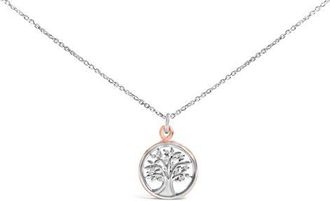 House of Brilliance 14K Rose Gold Plated Sterling Silver Diamond Accent Tree of Life Pendant Necklace in White Gold Over Silver at Nordstrom
