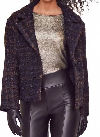 Frank Lyman Design Nolana Plaid Collared Long Sleeve Jacket In Navy And Copper