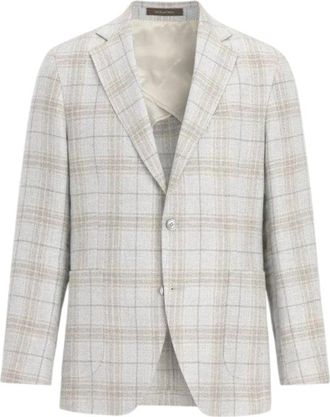 Oscar Jacobson Geruite Zachte Blazer Ferry Model - Heren - Blazers - Beige - XL - Hennep - Jassen