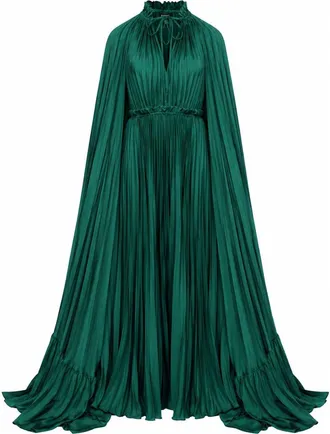 VASILIKI Zaria Plisse Cape Gown Emerald in Emerald Hue at Nordstrom, Size Small