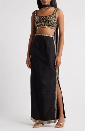 Sani Ravi Beaded Lehenga Choli with Dupatta in Black at Nordstrom Rack, Size 3X-Large