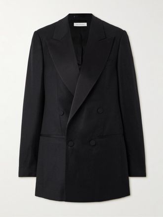 Dries Van Noten Blazer Doppiopetto Oversize In Twill Di Misto Lana, Lino E Seta - Nero