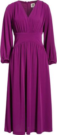 Anne Klein Blouson Long Sleeve Fit & Flare Midi Dress in Beet at Nordstrom, Size 12
