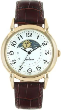 Peugeot Sun-Moon Vintage Leather Strap Watch - 40MM in Brown at Nordstrom