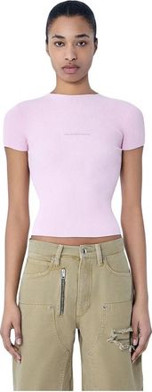 Alexander Wang Tops, Dames, Roze, L, Katoen, Logo T-shirt met korte mouwen