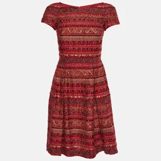 Carolina Herrera Red Striped Tweed Mini Dress