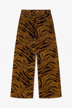 Ganni Green Baggy Jeans in Zebra Print