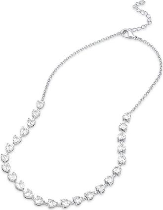 Savvy Cie Jewels GOLD PLATED OVER STERLING SILVER.925 PRONG SET HEART TENNIS NECKLACE ON THE CHAIN MIX COLOR CZ NECKLACE