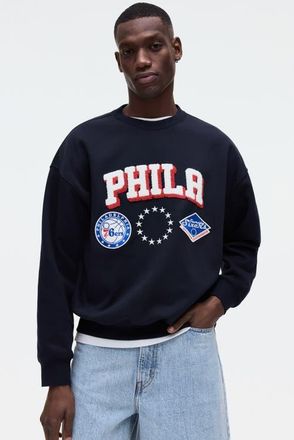 H&M Oversized Fit Printed Sweatshirt in Navy Blue/nba at Nordstrom, Size Xx-Large