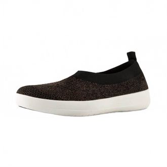 FitFlop Womens Uberknit Slip-On Ballerina Mary Jane Shoes In Black/rose Gold