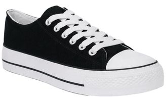 Generic Womens Canvas Platform Low Top Trainers Lace Up Comfort Sneakers with Toe Cap Chunky Outsole (Black, UK Footwear Size System, Adult, Women, Numeric, M